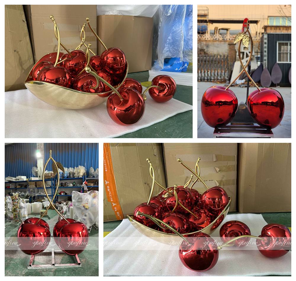finished stainless steel cherry sculpture at YouFine Factory