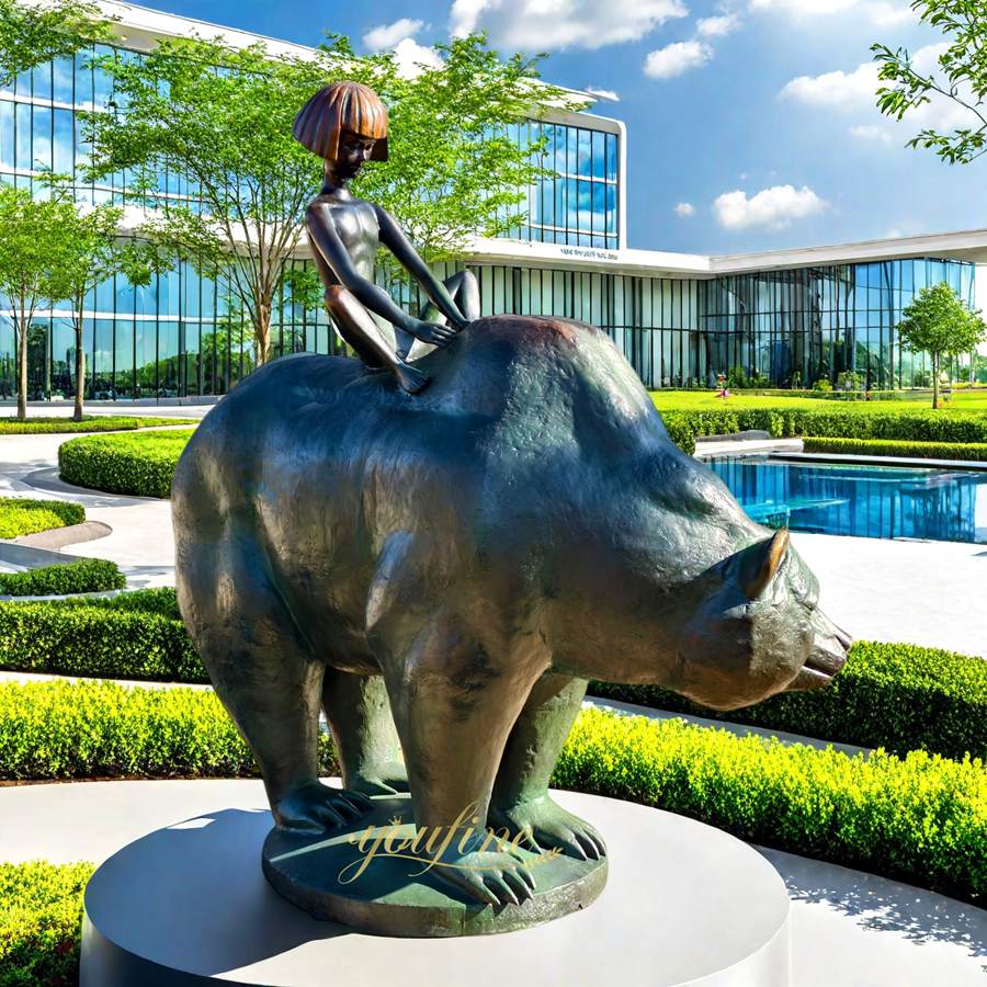 Shopping Mall Bronze Boy and Bear Statue BAN-456