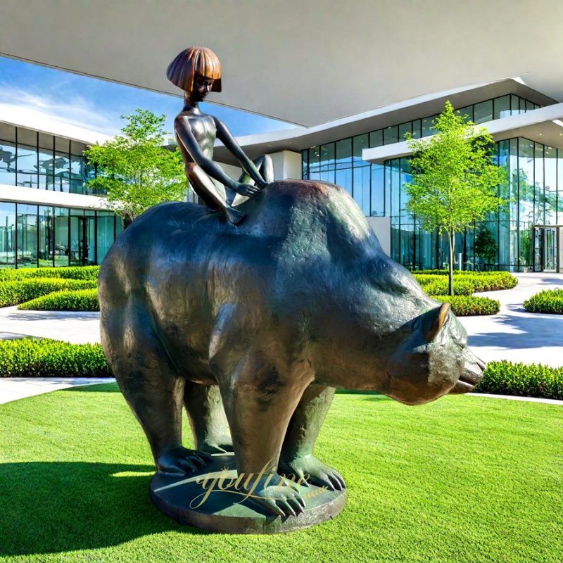 lifesize Boy And Bear Bronze Statue