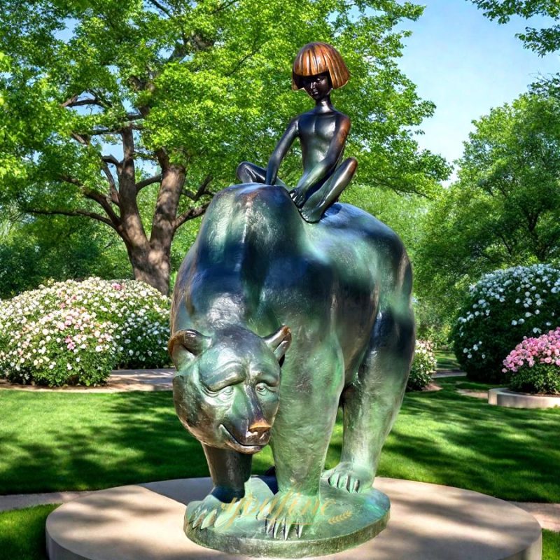 lovely Boy And Bear Bronze Statue
