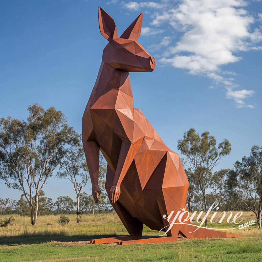 rustic steel kangaroo sculpture for outdoor