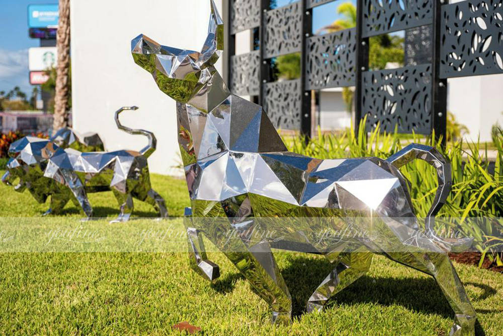 life size stainless steel bull sculpture