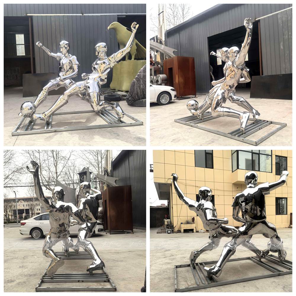 metal soccer player sculpture details