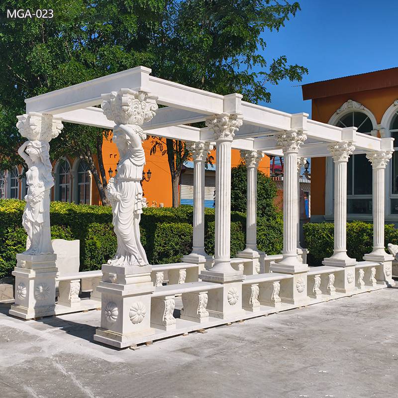 Classical Marble Pergola with Greek Goddess Statues MGA-023