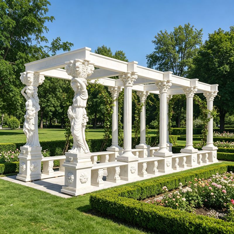 Classical Marble Pergola with Greek Goddess Statues MGA-023