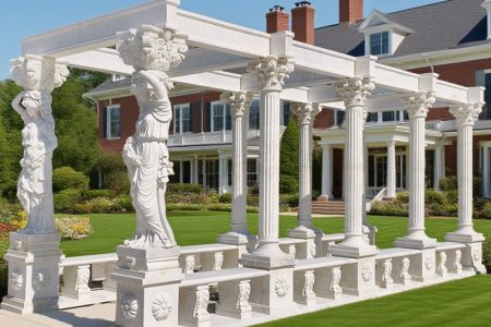 Classical Marble Pergola with Greek Goddess Statues MGA-023