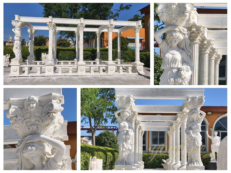 high quality Classical Marble Pergola with Greek Goddess Statues details