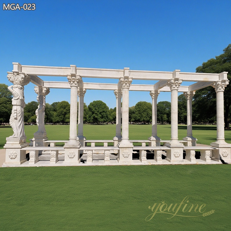 outdoor Classical Marble Pergola with Greek Goddess Statues for park