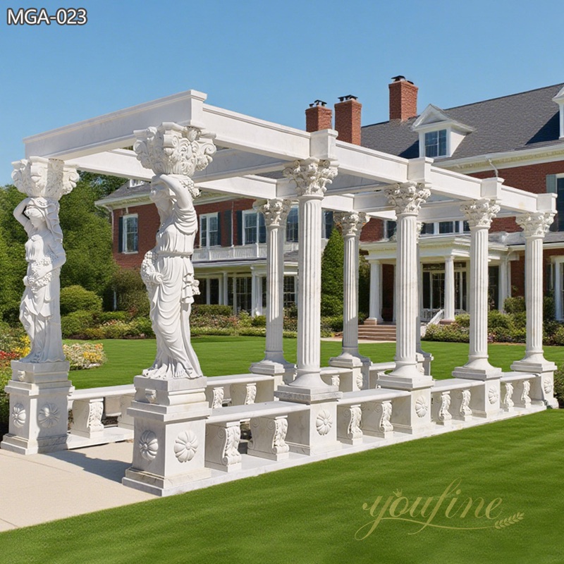 large oudtoor Classical Marble Pergola with Greek Goddess Statues
