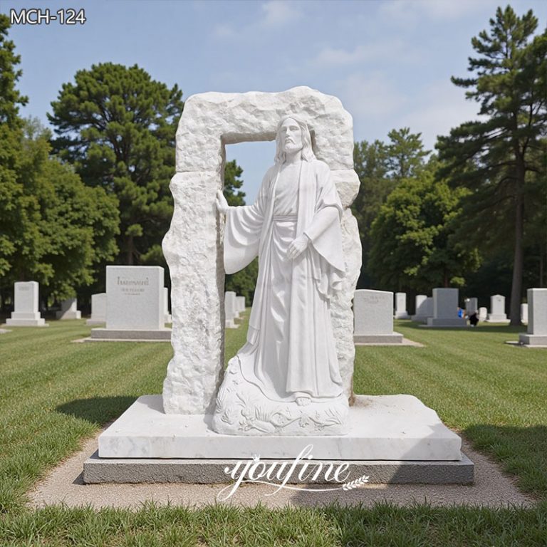 Marble Jesus Leaning on Column Headstone Memorial