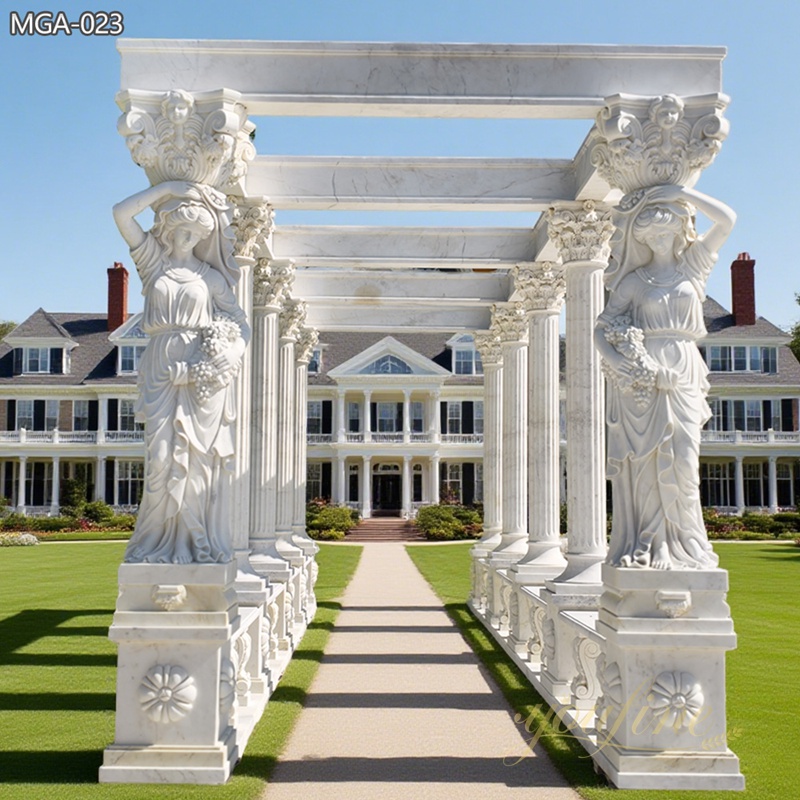 white Marble Pergola with Greek Goddess Statues