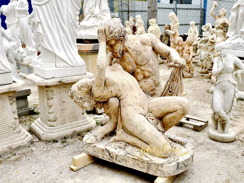 Marble Satyr and Bacchante sculpture