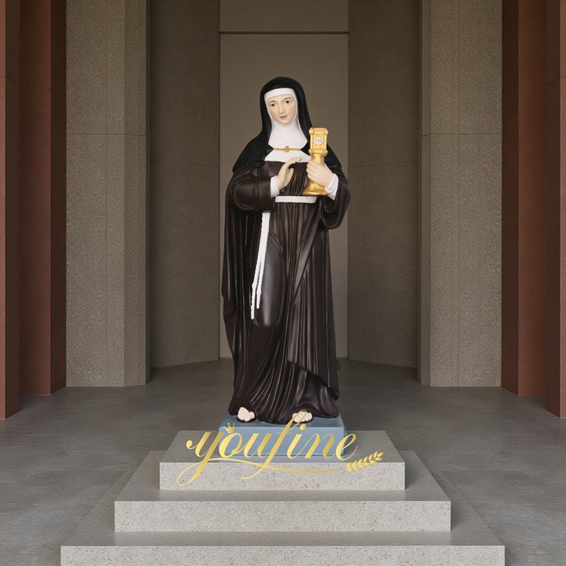 Painted marble Saint Clare of Assisi statue