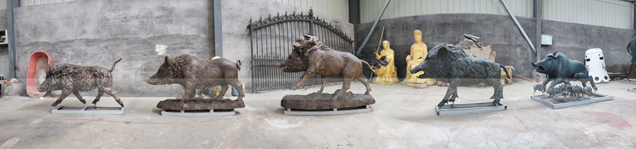 Sculpture of a group of wild boars