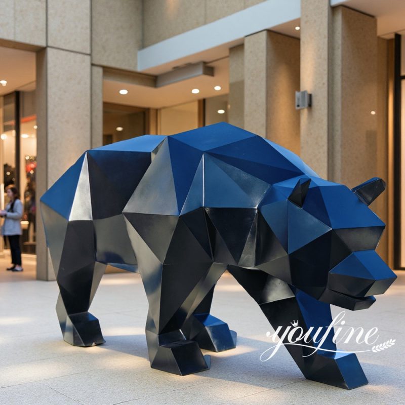 stainless steel abstract geometric bear sculpture