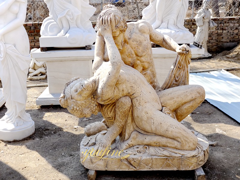 beige Marble Satyr and Bacchante Statue