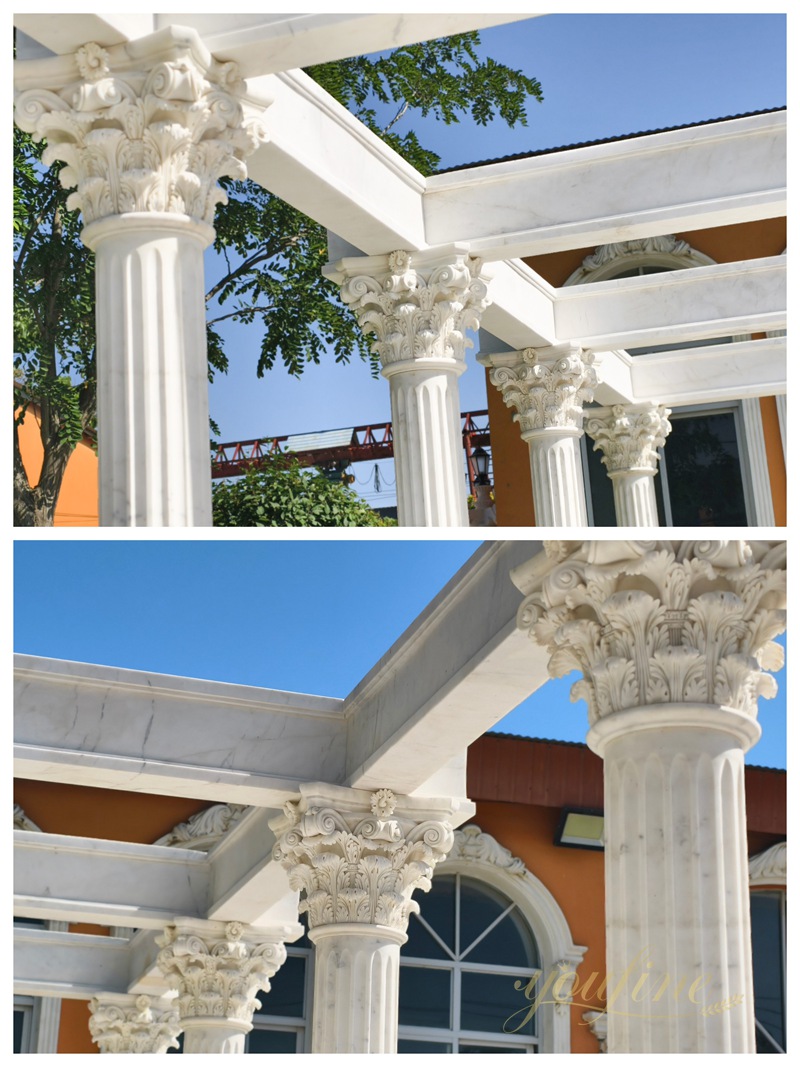 some details of Classical Marble Pergola with Greek Goddess Statues