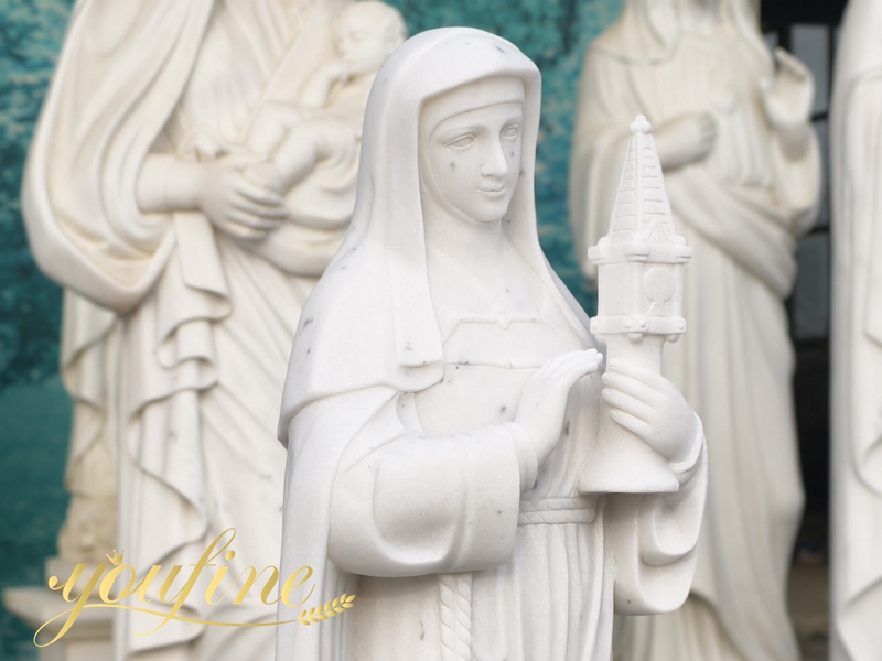 marble Saint Clare of Assisi statue detail