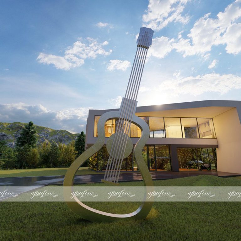 Mirror Polished Stainless Steel Guitar Sculpture for Outdoor Gardens SSO-060