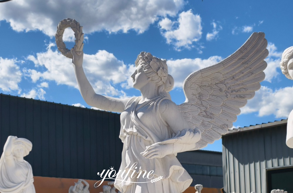 6 ft marble angel statue with laurel wreath