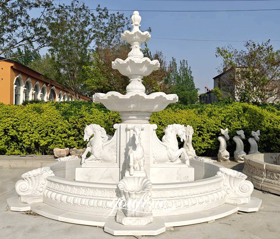 Cute marble white horse sculpture fountain