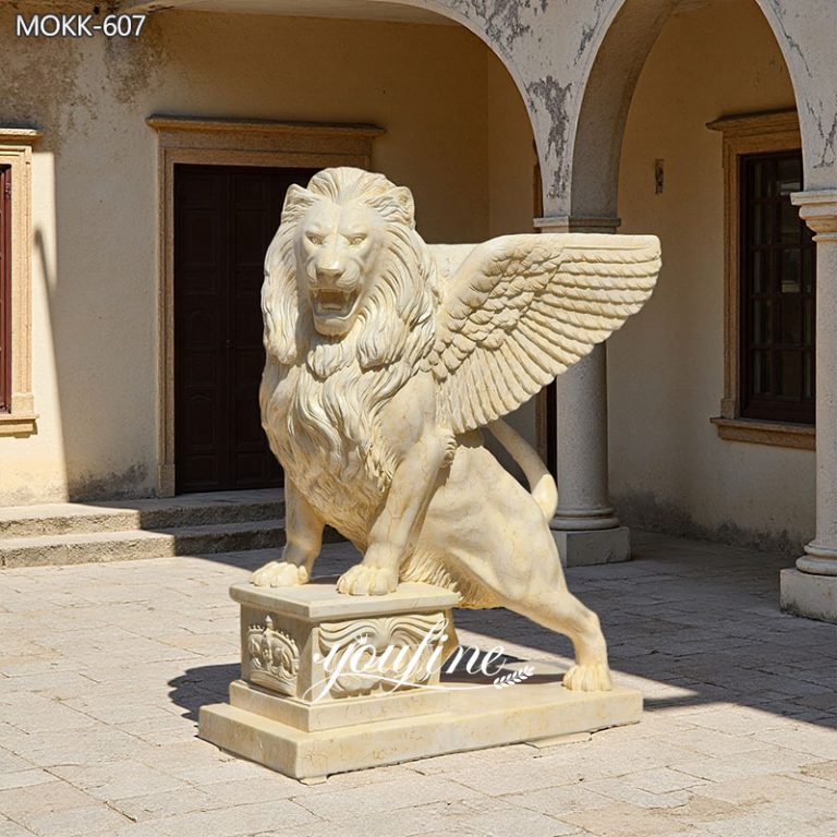 Golden Marble Winged Lion Garden Statue for Manor MOKK-607