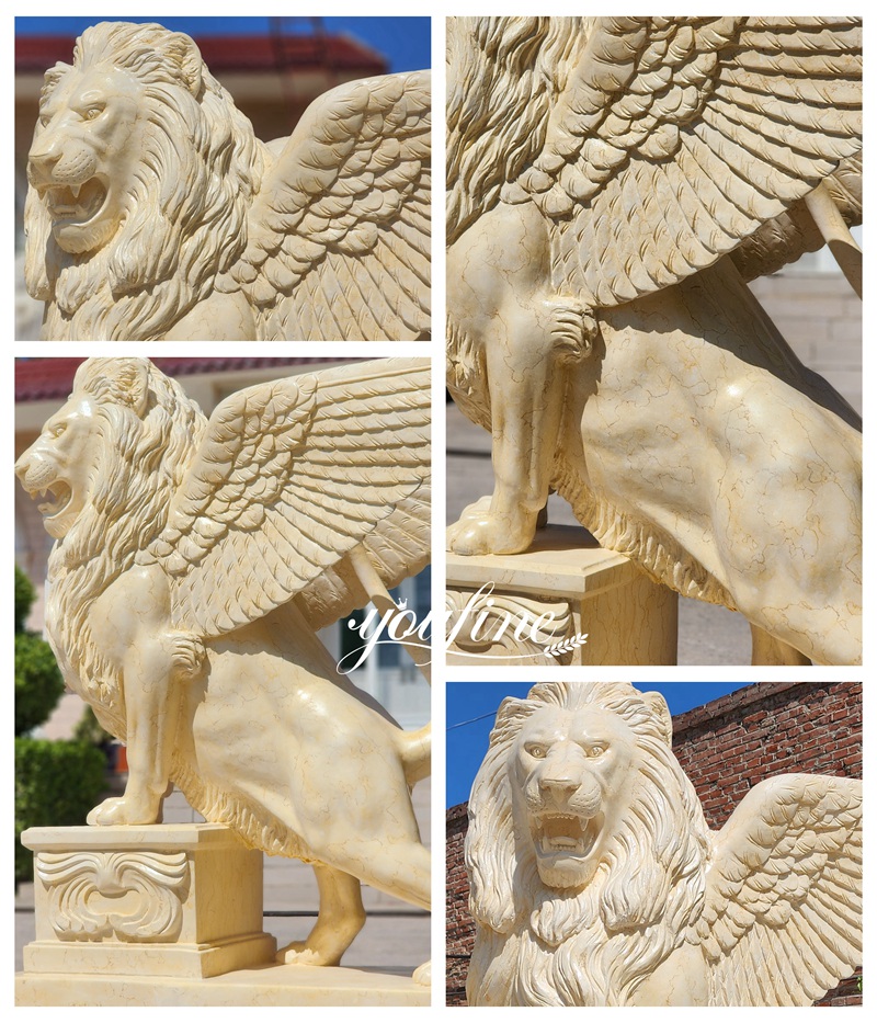 winged lion garden statue details