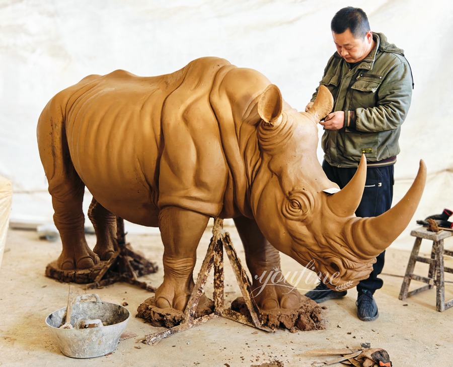Life Size bronze rhino clay model