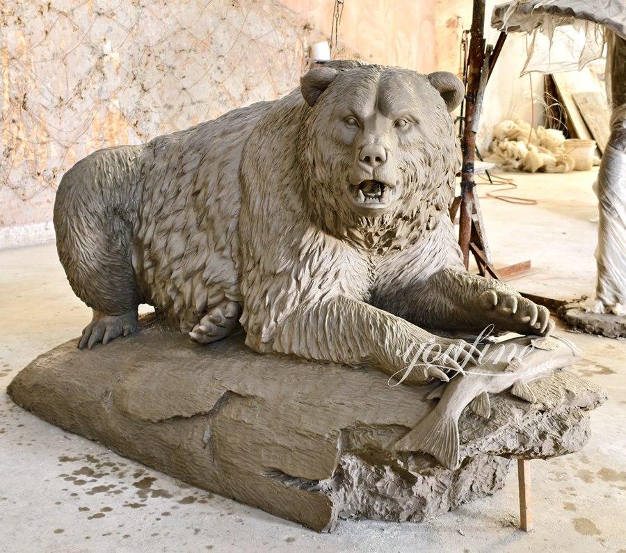 bear with fish statue clay model