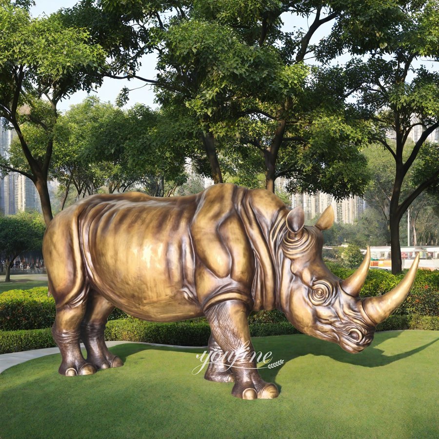 Standing Bronze Life Size Rhino Statue BAN-211
