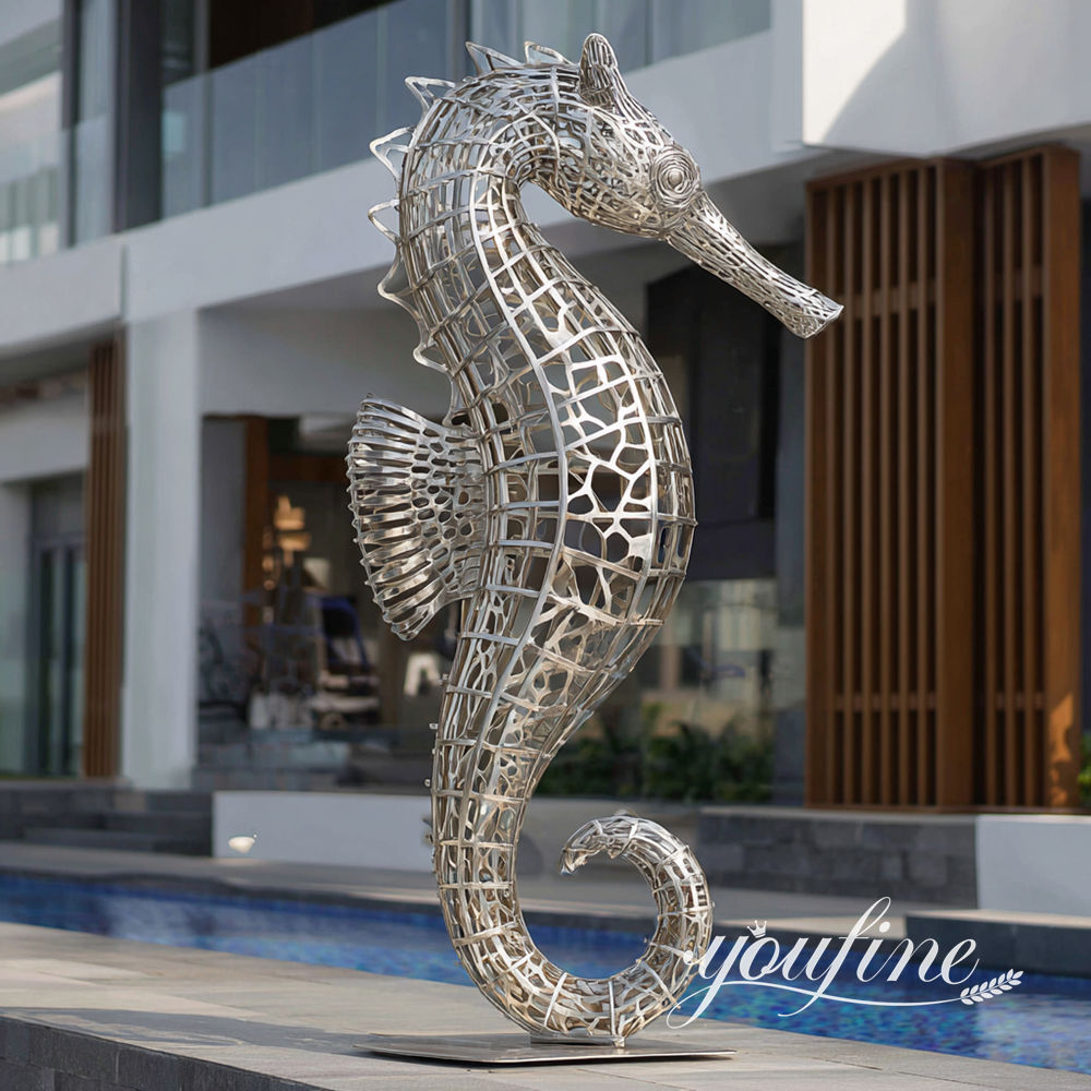 hollowed metal seahorse sculpture