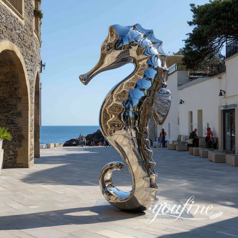 large metal seahorse sculpture