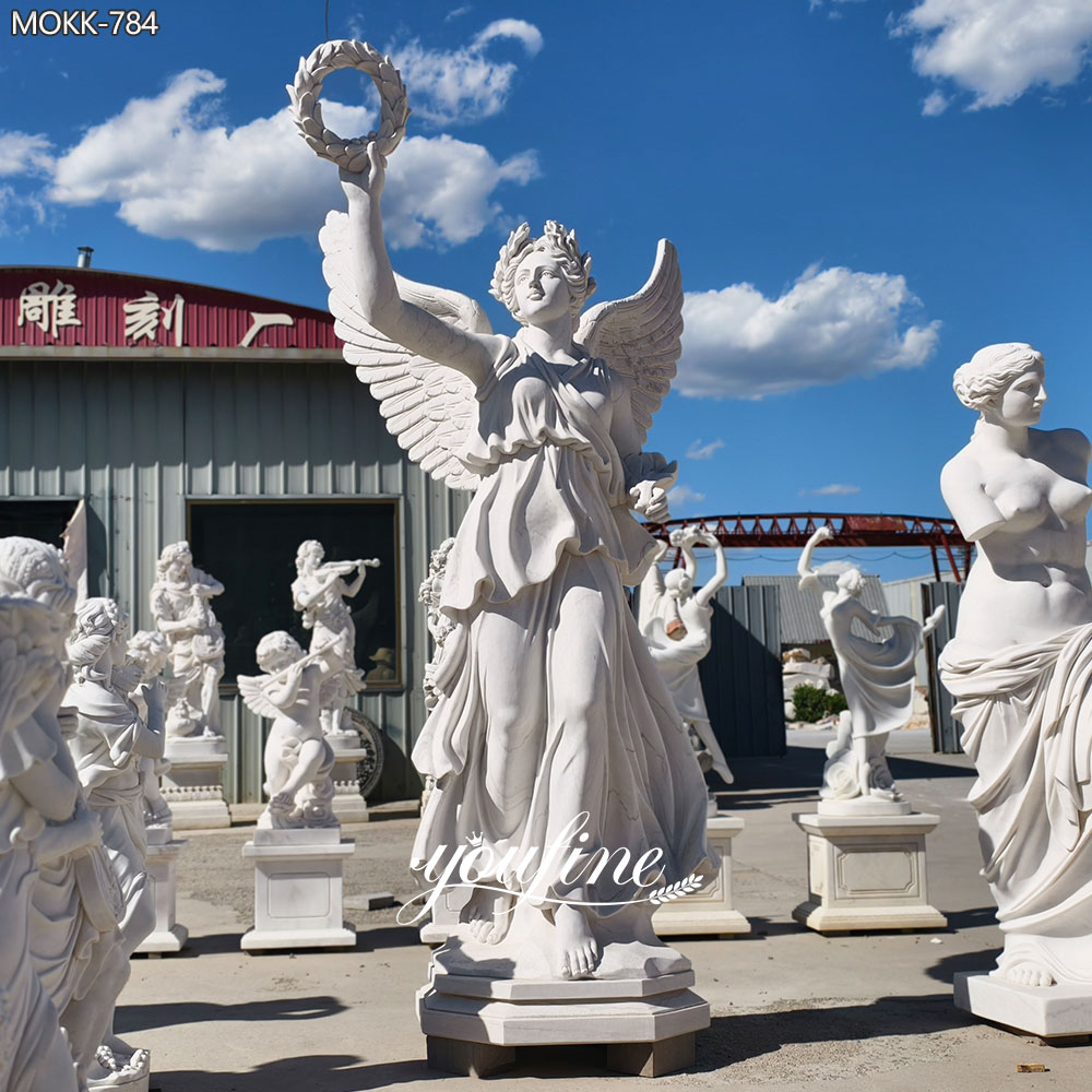 marble Angel Statue with Laurel Wreath