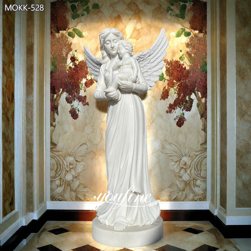 Mother angel holding baby statue