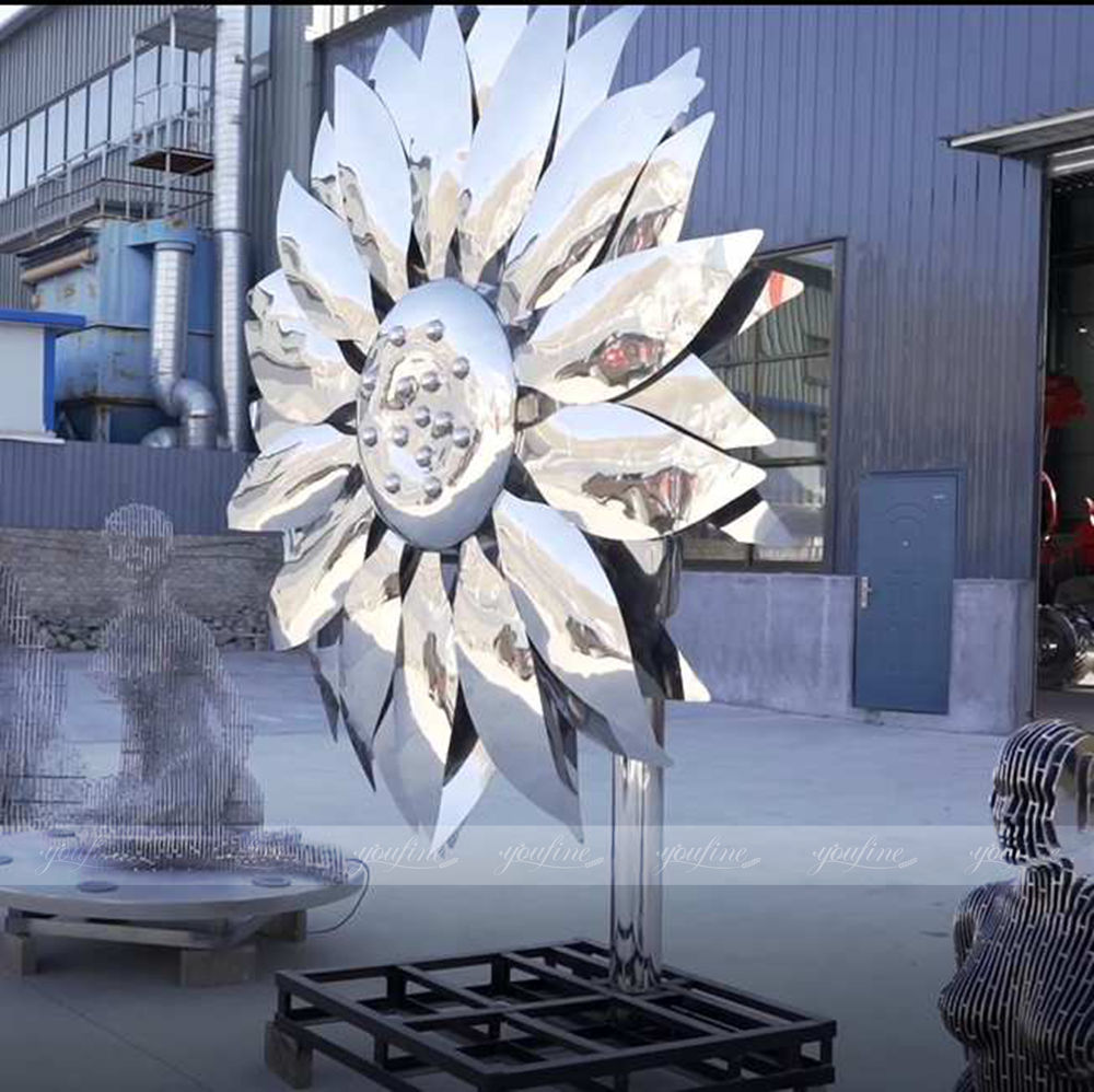 modern metal sunflower sculpture details