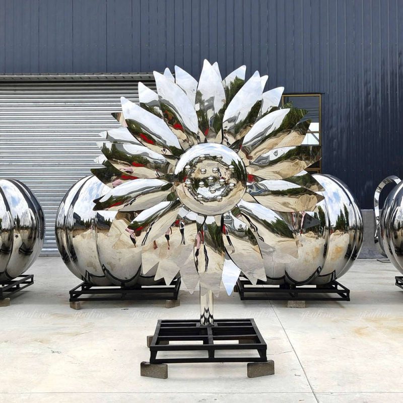factory completed mirror polished metal sunflower sculpture