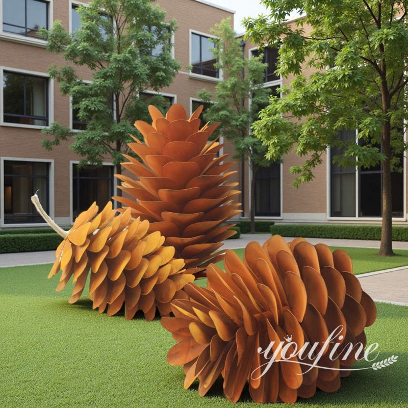 Corten Steel Pine Cone Sculpture for Lawn Decor