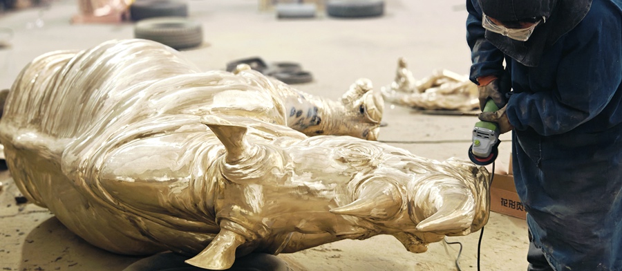 polish Life Size rhino sculpture for sale