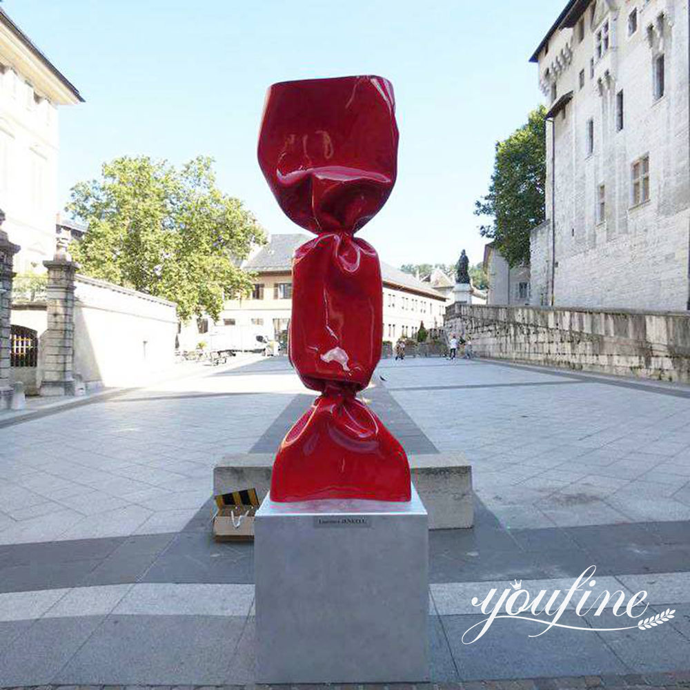 outdoor red metal candy sculpture