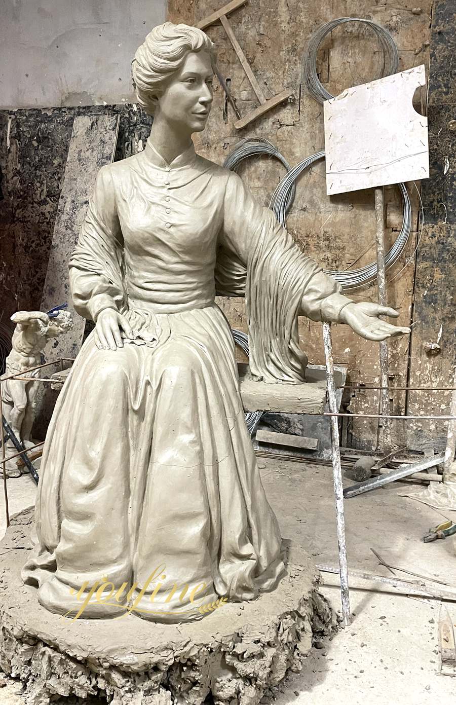 sitting Catherine McAuley statue clay model