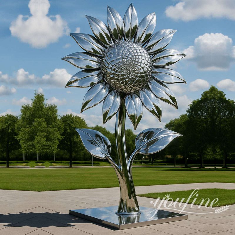 large stainless steel metal sunflower sculpture