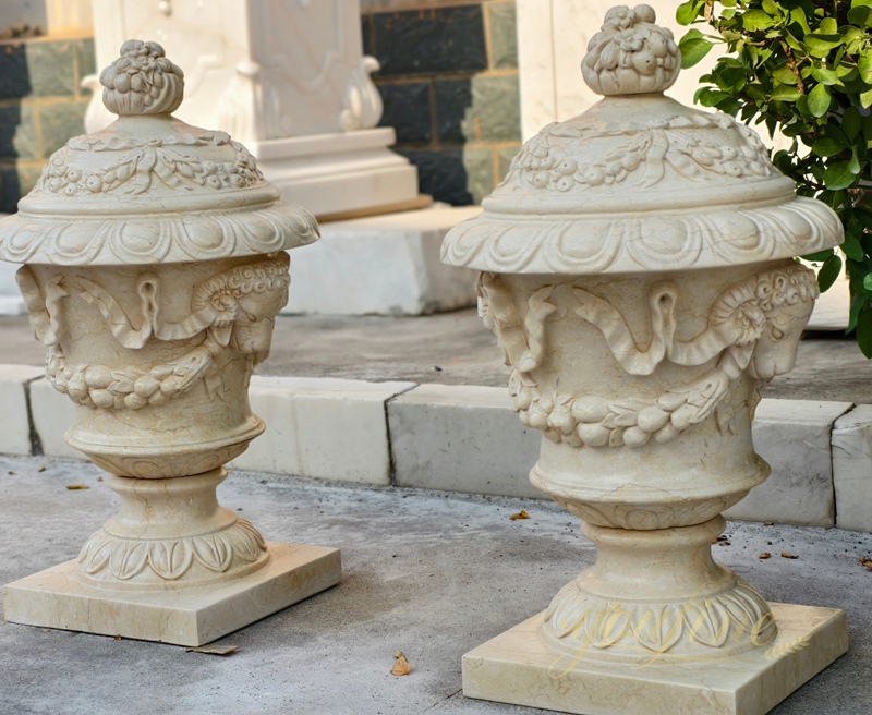 natural Beige Lidded Stone Planter details