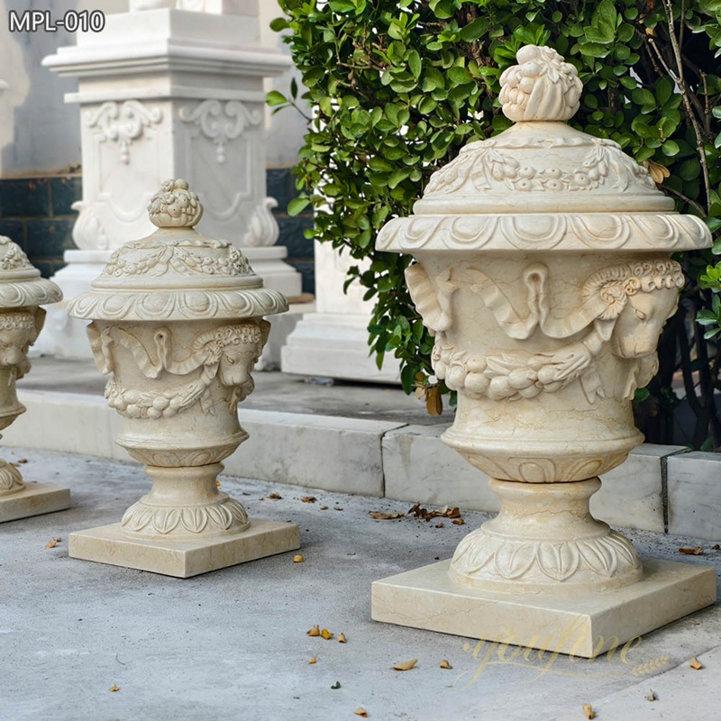 high quality Classic Beige Lidded Stone Planter