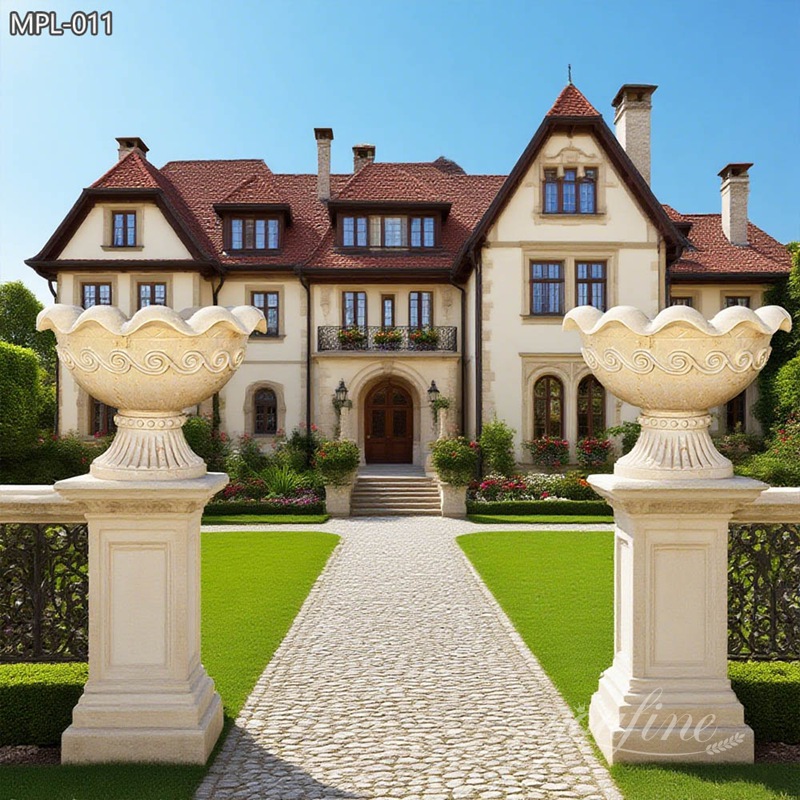 beige Custom Outdoor Natural Marble Garden Planter