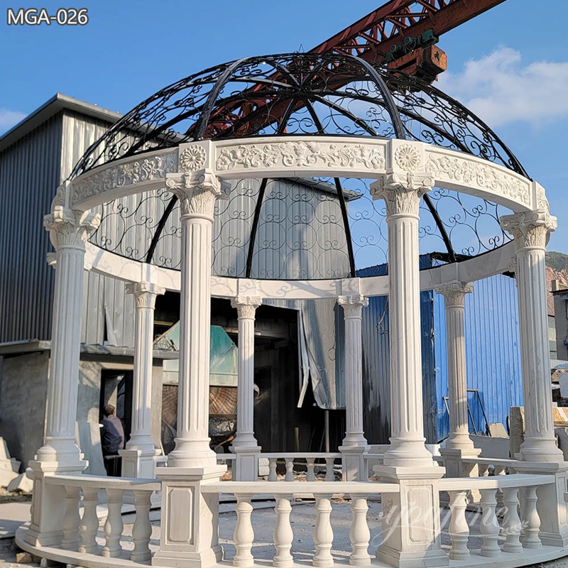 large Natural Marble Gazebo with Iron Dome
