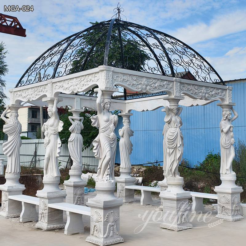 large Natural White Marble Ornate Italia Gazebo