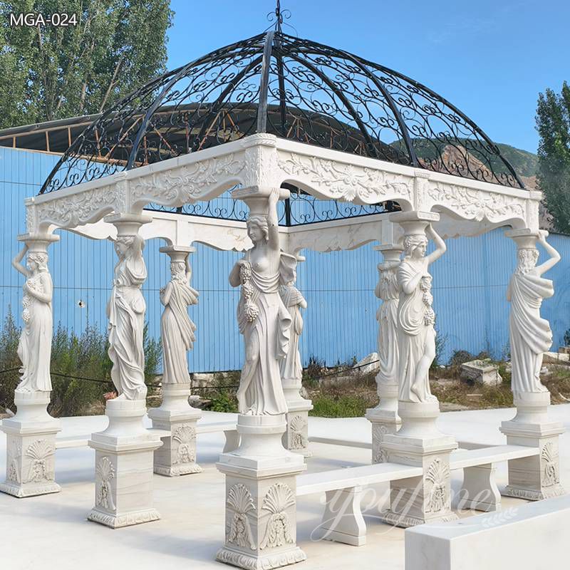 large Natural White Marble lady pillars Gazebo