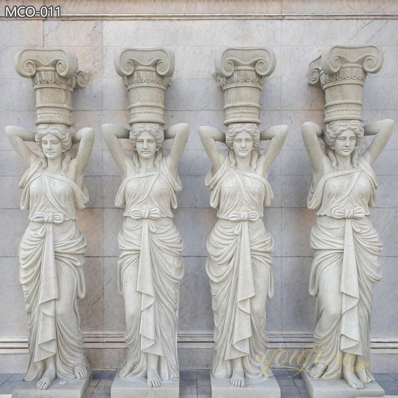 hand carved Stunning Cream Marble Grecian Statuary Caryatids