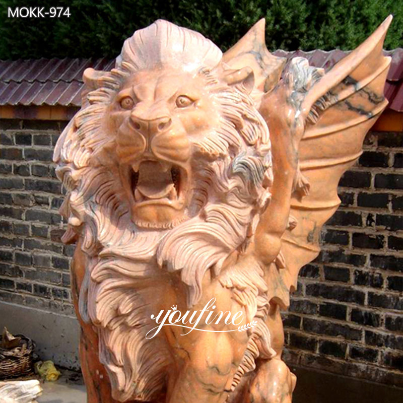 Sunset Red Marble Lion Statue