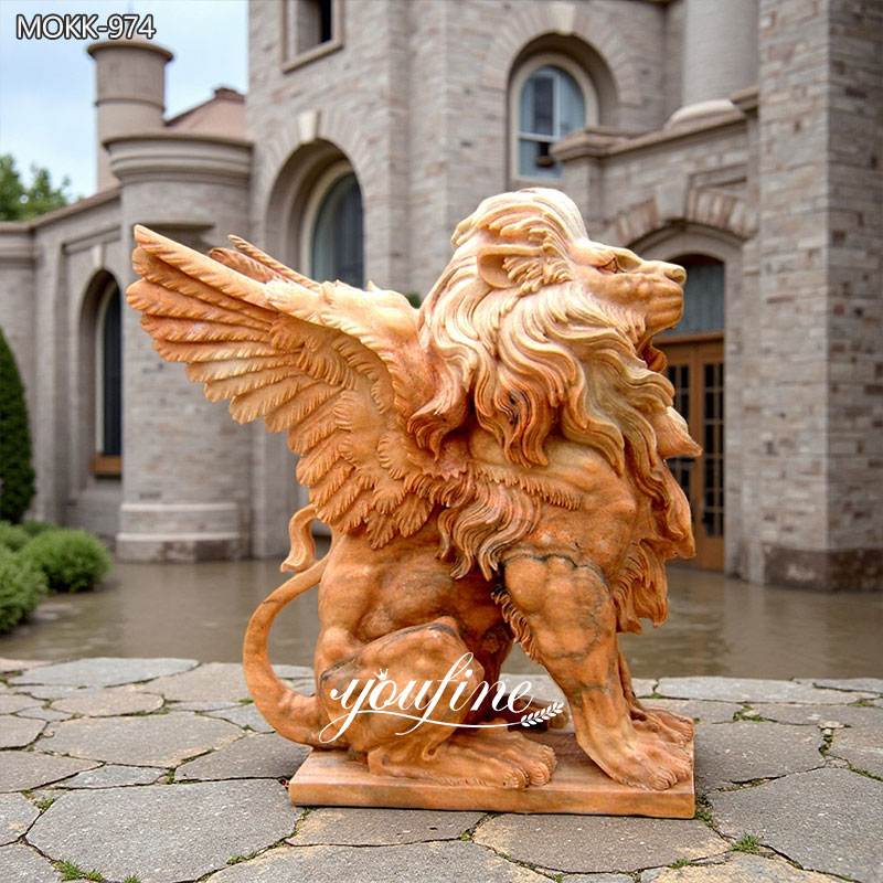 Sunset Red Marble Lion Statue with Wing for Sale MOKK-974